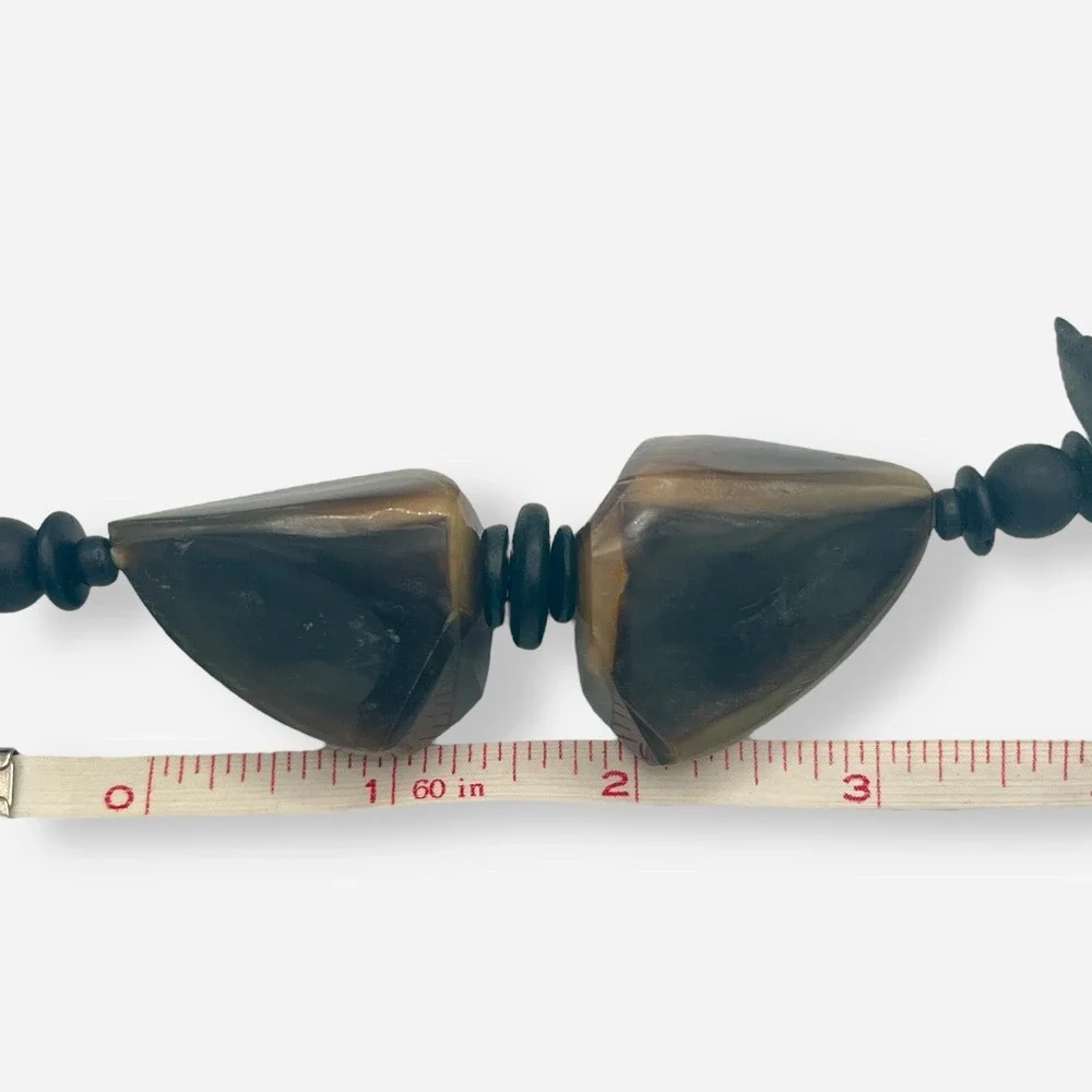 Vintage Chunky Carved Horn Beaded Statement‎ Necklace Gerda Inspired Artsy Boho